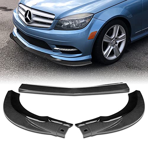Q1-TECH, Front Bumper Lip fit for Compatible with 2008 - 2011 Mercedes-Benz C300 / C350 Sedan (W204) , Front Lip Spoiler Air Chin Body Kit Splitter Painted Carbon Fiber ABS , Sport-Style