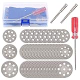 Swpeet 43Pcs Assorted Sizes Diamond Cutting Wheel with 8 Breathing Holes Kit, Rotary Tool Cutting Wheels Sets with 2Pcs Mandrel and 1Pcs Screwdriver Perfect for Cutting Disc Gem Stones, Metal, Glass