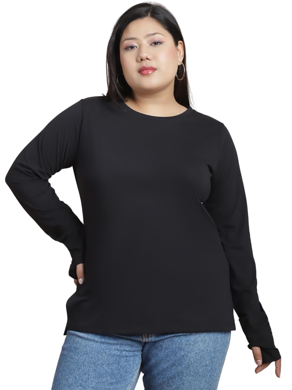 rigo Plus Size Thumbhole Top for Women | Round Neck, Side Slits, Slim Fit Top for Women | Western Tops for Girls | Gym/Sports Wear Tees & Workout Tops-picture-31