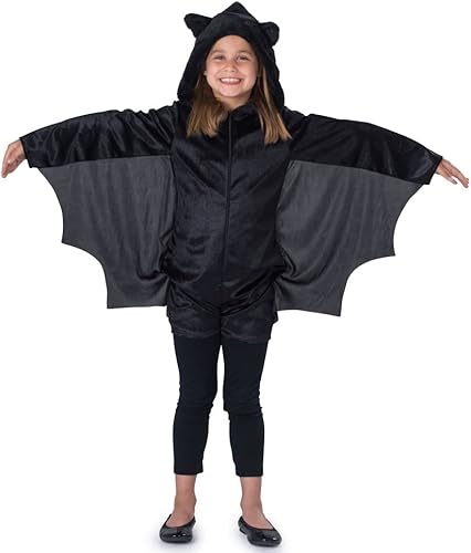 Dress-Up-America - Disfraz de murciélago para niños, disfraz de murciélago vampiro para niñas, overol de murciélago negro con alas