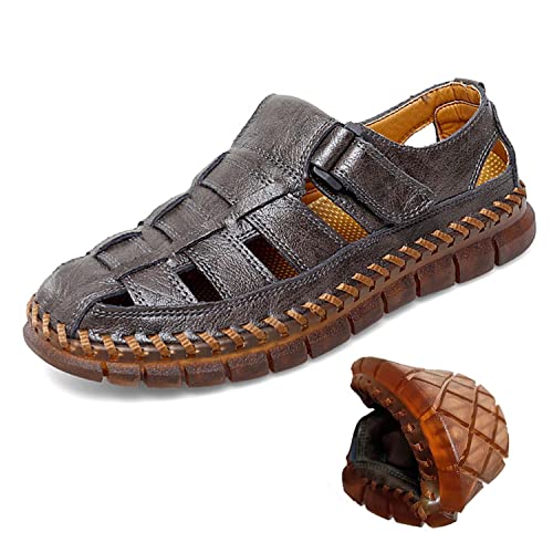 HESBITEUL Men's Sport Sandals Outdoor Hiking Sandals Closed Toe Leather Athletic Lightweight Trail Walking Casual Sandals Water Arch Support & Non-slipping Outsole