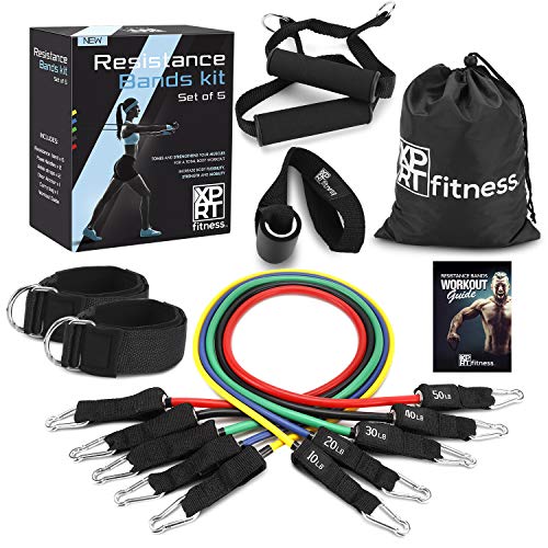 XPRT Fitness 11-Piece Resistance Bands Set - Home Gym Equipment with Door Anchor, Handles & Ankle Straps (10-150 lbs) - Workout Bands for Strength Training, Physical Therapy & Exercise - Men & Women - Image 3