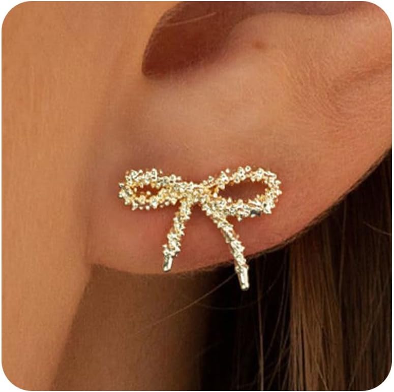 VRIUA Bow Earrings for Women 14K Gold/Silver Plated Bow Earrings Dainty Jewelry Gift for Her