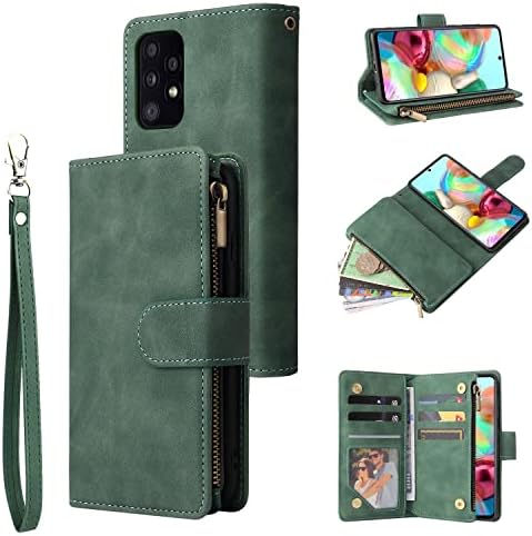 QLTYPRI Case for Samsung Galaxy A53 5G, Large Capacity Leather Wallet Case 6 Card Holder & 1 Zipper Pocket Kickstand Wrist Strap Magnetic Protective Cover for Samsung A53 5G - Black