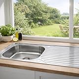 évier inox 1 bac égouttoir Installation Facile: Système d'encastrement pratique avec dimensions optimales de 86 x 43,5 cm pour une intégration parfaite dans votre plan de travail