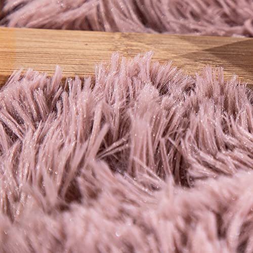 Paco Home Hochflor Teppich Rund Wohnzimmer Schlafzimmer rutschfest Shaggy Modern Flauschig Einfarbig Langflor Kunstfell, Grösse:80 cm Rund, Farbe:Alt-Rosa