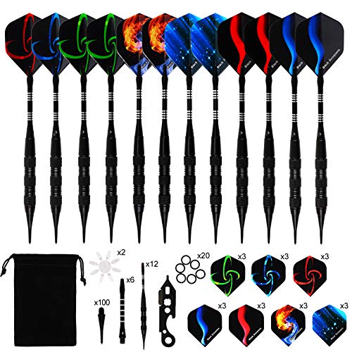 SKYSPER Darts Plastic Tip, Soft Tip Darts Set, 12Pcs with 100 Dart Tips, 21 Flights, Flight Protectors and Tool Kit Darts for Electronic Dart Board Professional Darts, Darts Tip Set, Dart Flights