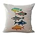 Housses de coussin （45 cmx45 cm/18 x 18 méditerranéen Série de marine de poisson Coque sirène étoile de mer Gris beige Bleu Coton coussin en lin pour canapé My-s1020–01