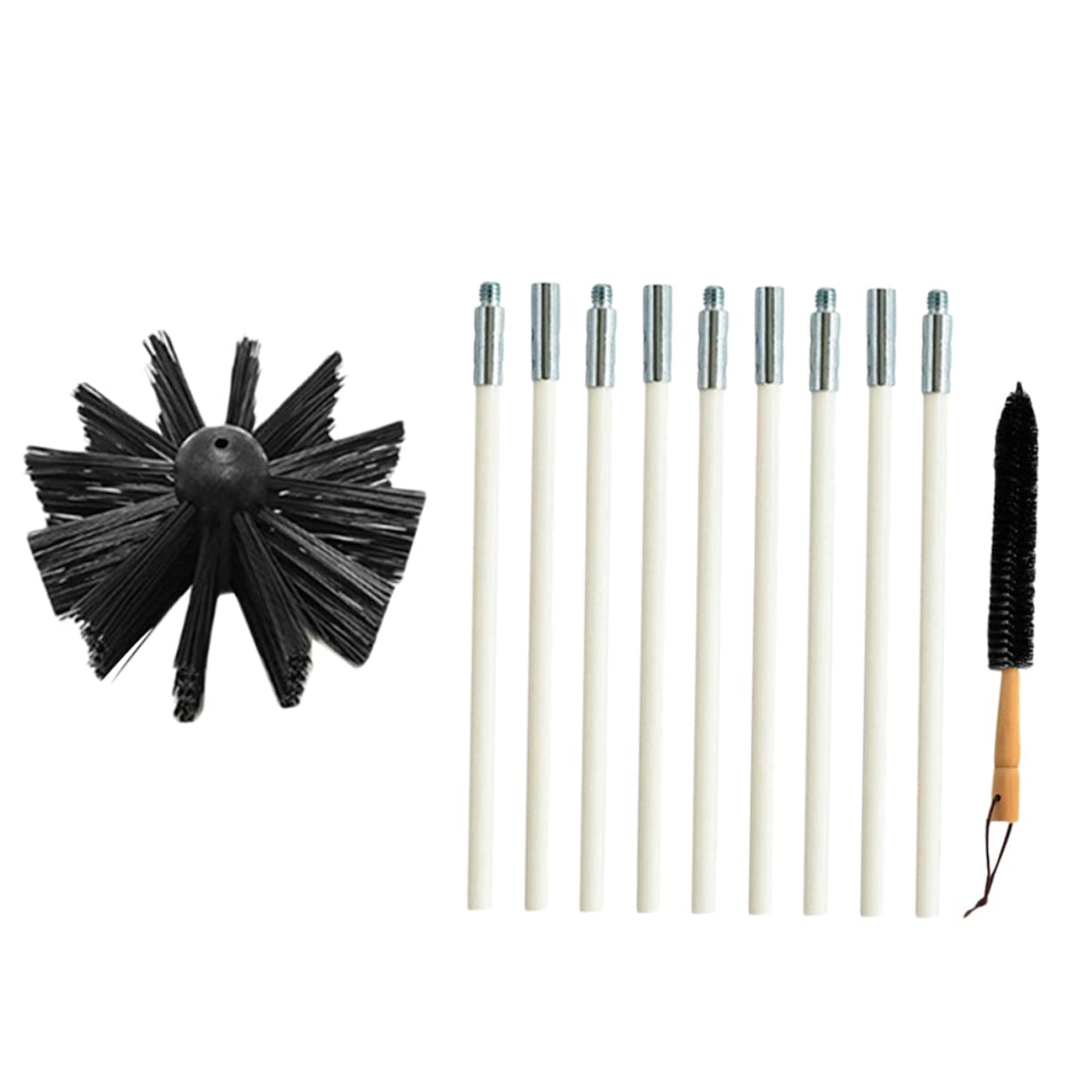 Alipis Scovolino Canne Fumarie in Nylon Manico in Legno la Pulizia di Condotti e Tubi Asciugatrice, Set Flessibile per Spazzola Pulisci Fumaria e Resistente