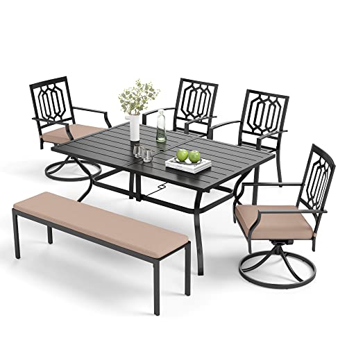 Mixpatio Outdoor Patio Dining Set, 2 Metal Outdoor & Indoor Dining Chairs, 2 Swivel Dining Chairs, 56" Cushioned Bench With Black Dining Table For Patio Lawn Garden Backyard #TOP25