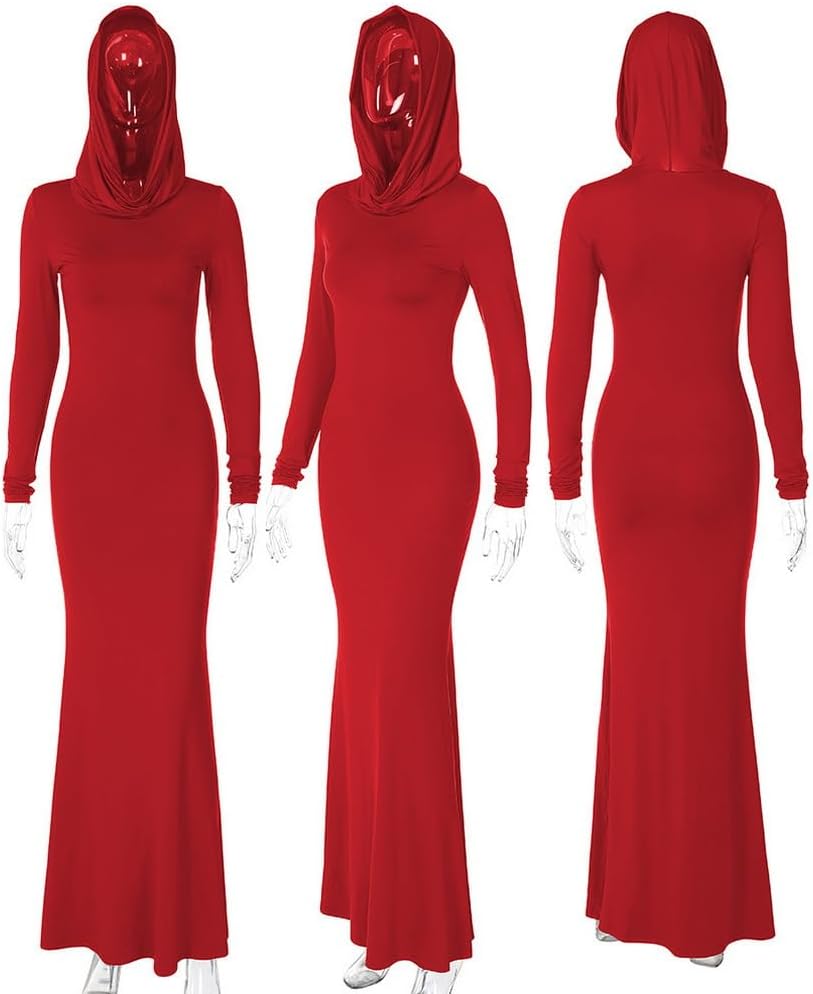 Women's Sexy Long Sleeve Hooded Bodycon Party Club Cocktail Maxi Dress - Image 7
