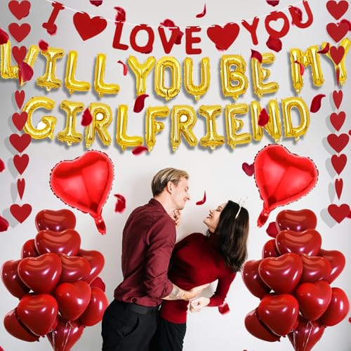Will You Be My Girlfriend - 550 Pcs Romantic Gold Letter Foil Balloons I Love You Banner Garland Streamer Rose Petals For Valentine's Day Confessions Anniversaries Proposal Engagements Decorations by UGUHHKUY - Image 7