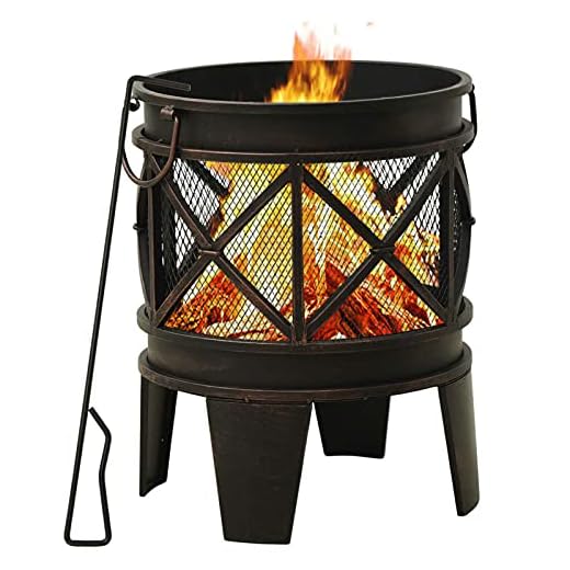Gecheer Rustikale Feuerstelle mit Schürhaken, Outdoor, Grill, Picknick, Feuerstelle für Terrasse, Hinterhof und Garten, Φ42 x 54 cm, Stahl, Haus & Garten