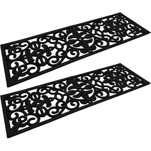 BURI 2X Gummi Stufenmatten in Gussoptik 76,3 x 25,5cm - Treppenstufen Matten Stufenmatten innen und außen - Gummimatte rechteckig in schwarz