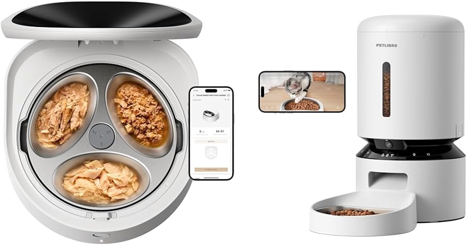 PETLIBRO Automatic Cat Feeder Wet Food Stainless Steel Bowl and Semiconductor Cooling + Automatic Cat Feeder with Camera for Two Cats, App-Controlled Pet Wet Food Dispenser, Easy to Clean