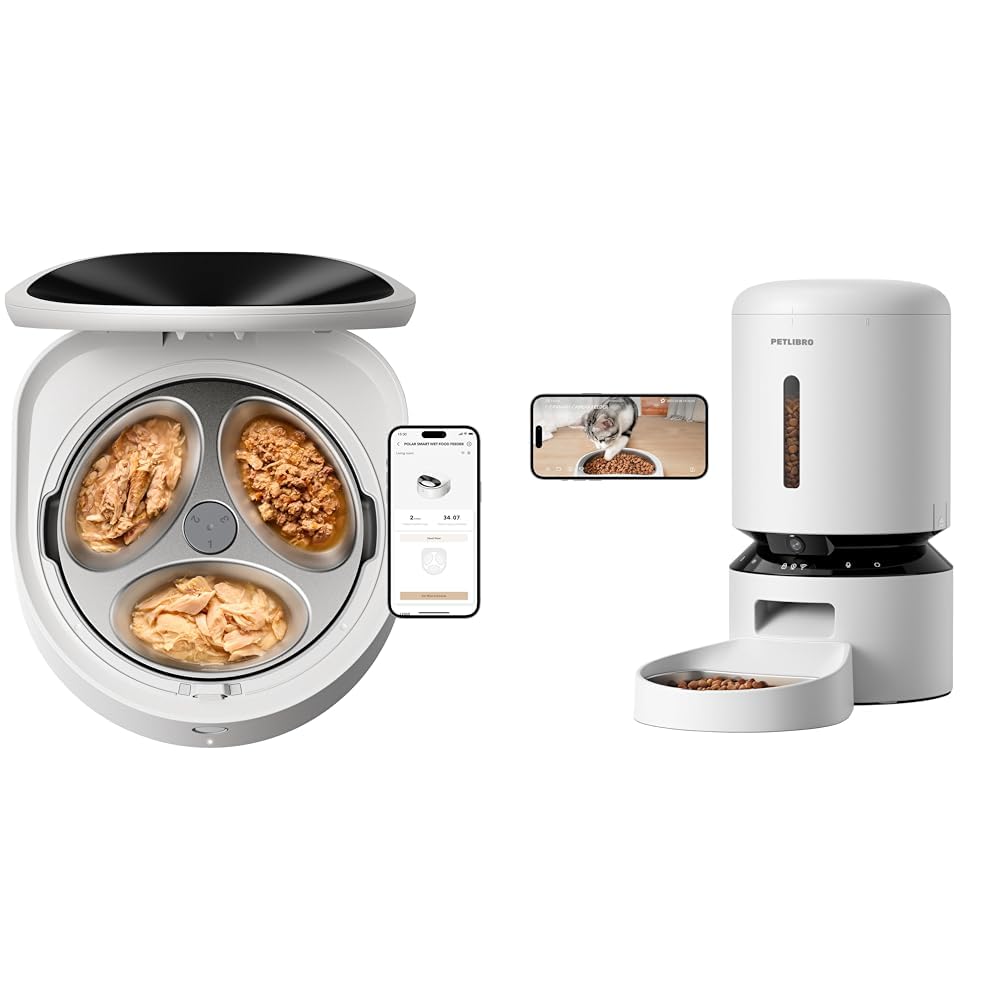 PETLIBRO Automatic Cat Feeder Wet Food Stainless Steel Bowl and Semiconductor Cooling + Automatic Cat Feeder with Camera for Two Cats, App-Controlled Pet Wet Food Dispenser, Easy to Clean