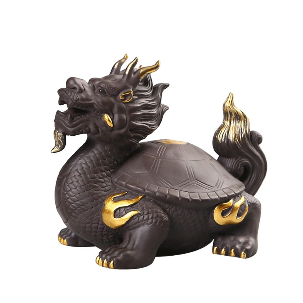 ENGENDER Kung Fu Tea Pet Purple Sand Dragon Turtle Tea Pet, Classic Ornaments, Home Table, Zen Ceremony Accessories(A)