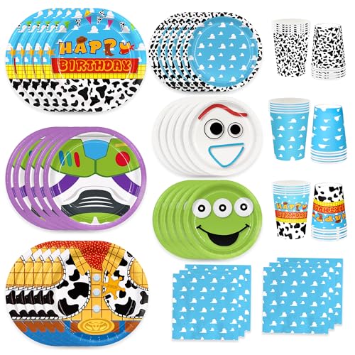120pcs Birthday Party Supplies Include Cloud Plates Napkins Cup Dessert Plates Disposable Paper Tableware Set Kids Birthday Party Decorations For 30 Guests