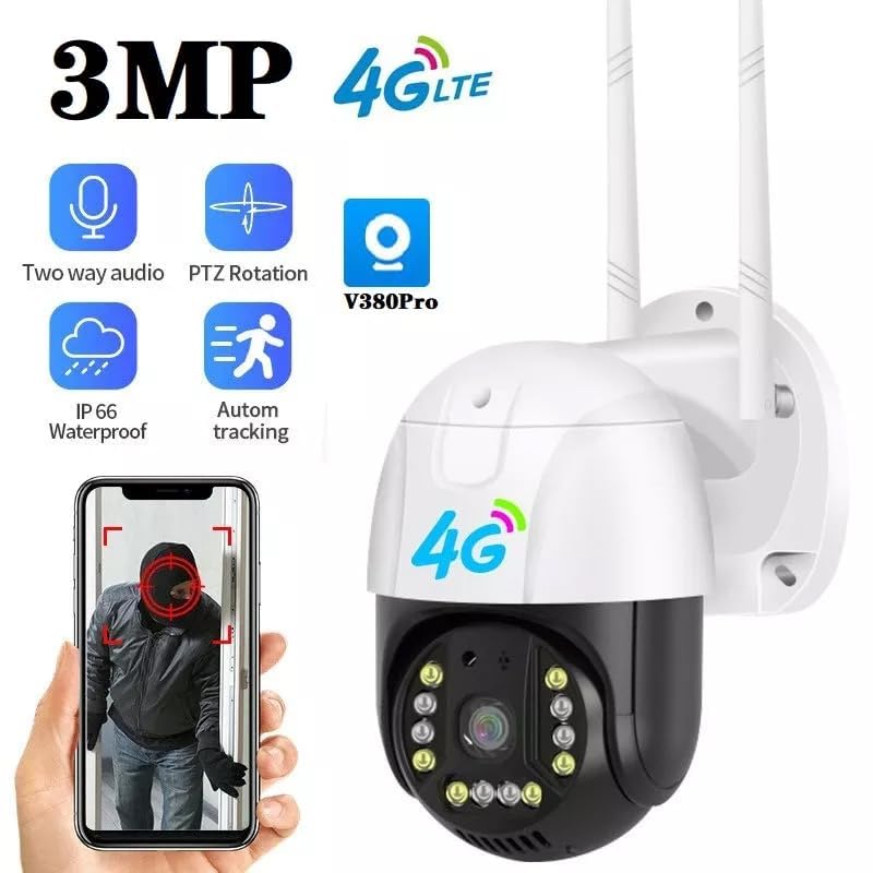 Image of DDLC 5MP 4G SIM LTE Wireless Outdoor PTZ Security Camera | SIM Based PTZ CCTV Camera | Full HD | 360 Pan Tilt | Color Night Vision | Motion Detection | Two-Way Audio with Mobile App V380 Pro (4G ptz)