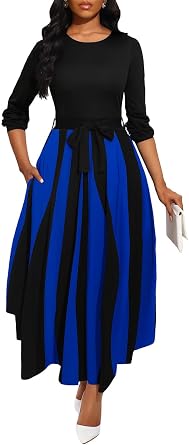 BubFee Maxi Dress for Women Long Sleeve Casual Long Dress Church Dresses with Pockets