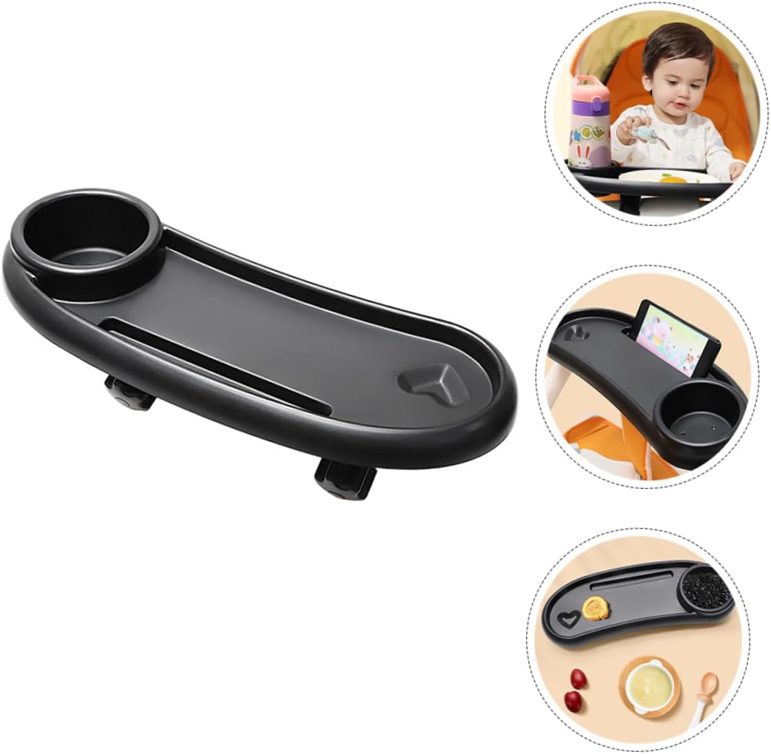 Removable Stroller Snack Tray with Cup Holder Food Tray for Stroller Easy to Install Plastic Travel Cart Accessory