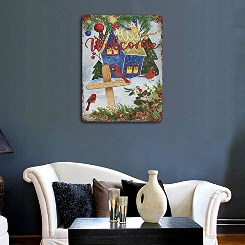 Wodevor Welcome Winter Metal Tin Sign Jesus Cross Bird Flower Tin Plaque Plate Retro Vintage Custom Signs Outdoor Metal Merry Christmas Sign For Plaque Poster Cafe Wall Art Gift 12X16 Inch #TOP2