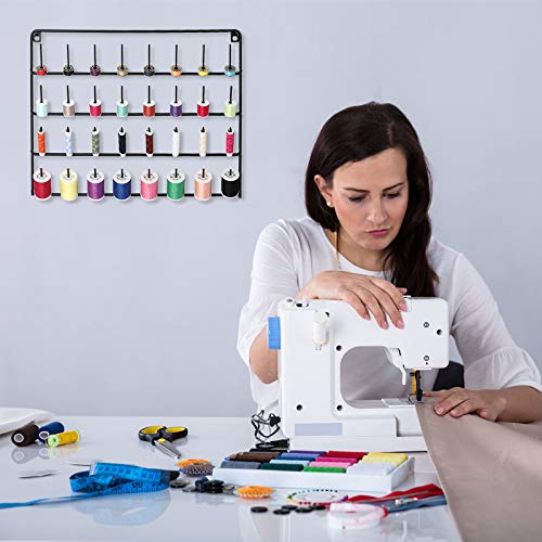 Haitarl 2 Pack 32-Spool Sewing Thread Rack, Wall-Mounted Sewing Thread Holder With Hanging Tools - Metal Black #TOP6