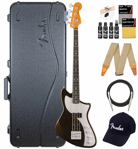 Fender American Ultra II Meteora Bass - Texas Tea Bundle with Case, Strap, Cable, Hat, and Guitar Cleaning Kit