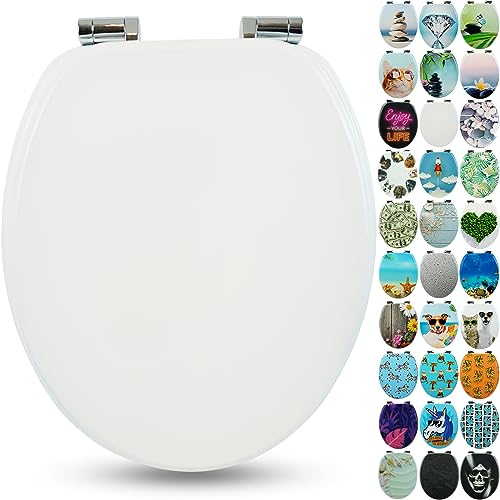SANFINO® Premium WC Sitz mit Absenkautomatik – hochwertige Toilettendeckel aus Holz, viele bunte Motive, hoher Sitzkomfort, einfache Montage inklusive Montageanleitung – \"White\" SANFINO® Premium WC Sitz mit Absenkautomatik – hochwertige Toilettendeckel aus Holz, viele bunte Motive, hoher Sitzkomfort, einfache Montage inklusive Montageanleitung – \"White\"