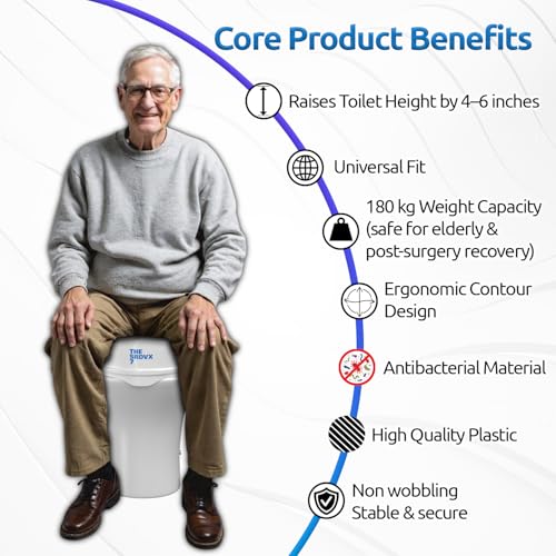 Image of Portable Lightweight Plastic Toilet Commode Seat Raiser Elevator Extension with lid cover Ideal for Handicap, Knee Patients, Old Senior Citizen (White, Size: 6 Inch with Lid)