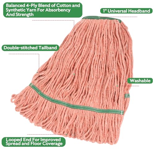 Image of Matthew Cleaning Heavy Duty Mop Head Commercial Replacement for General and Floor Cleaning , Wet Industrial Blue Cotton Looped End String Head Refill (Pack of 6) Orange