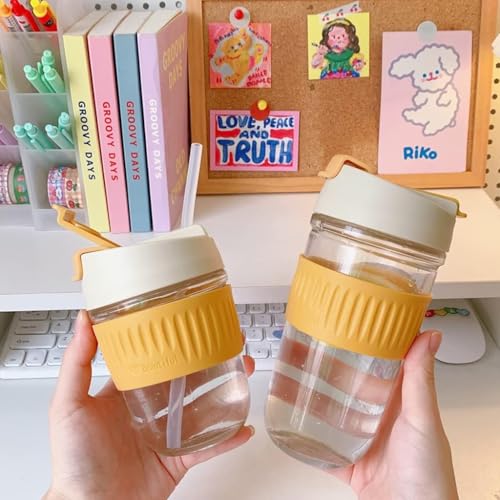 Image of Coffee Mug with Straw & Lid - Multipurpose Mason Jar Style Can Sipper for Green Tea, Milk, Juice, Smoothies & More - Reusable Drinking Cup for Home & Office (Glass Water Bottle 1)