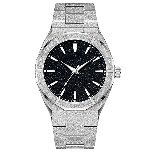 PINTIME Fashion Mens Watch Frosted Star Dust Dial Stainless Steel