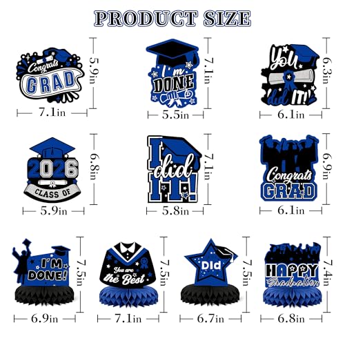 Image of Party Spot!2026 Graduation Party Decorations-Class of 2026 Backdrop,Blue and Black Graduation Party Decoration Set,Congrats Grad Banner,Hanging Swirl & Honeycomb Party Decor for Graduation