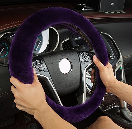 U&M Car Stretch-On Steering Wheel Cover Soft Australian Natural Sheepskin Luxurious Wool Vehicle Non-Slip Wheel Cushion Protector Available For 35Cm-43Cm #TOP1