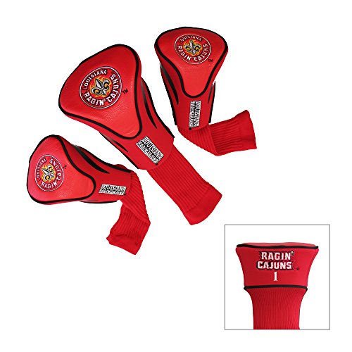 Team Golf NCAA Louisiana Lafayette Ragin' Cajuns Contour Golf Club Headcovers (3 Count) Numbered 1, 3, & X, Fits Oversized Drivers, Utility, Rescue & Fairway Clubs, Velour Lined for Extra Protection