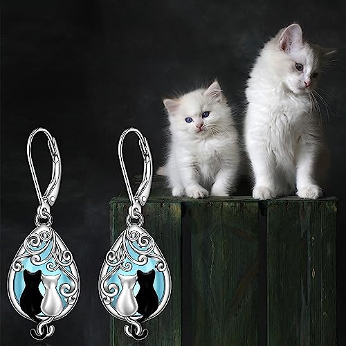 Cat Earrings Cat Lover Gifts for Women Sterling Silver Moonstone Dangle Halloween Gifts Jewelry4