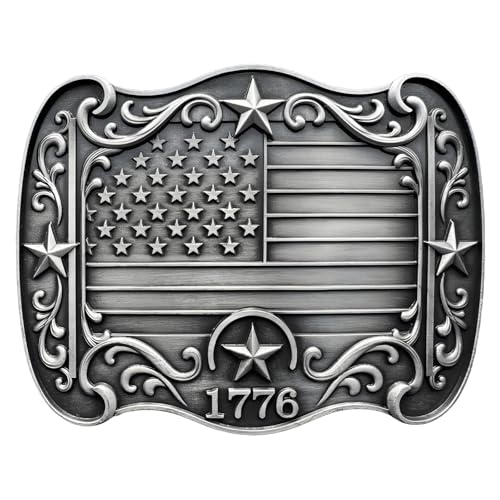 GRAERRY Patriotic Western Belt Buckle, 1776 US Flag Anniversary Design, GRY