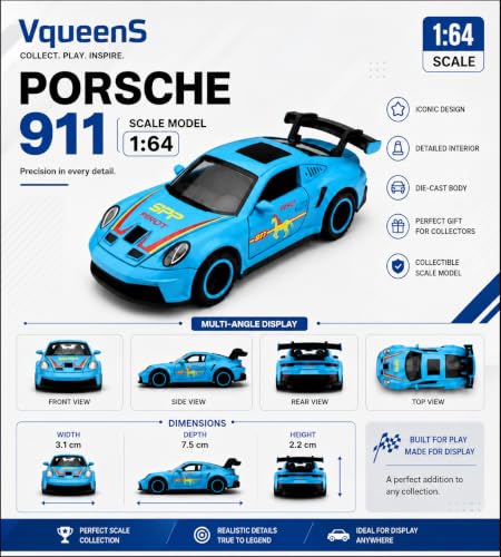 Image of Porsche 911 GT3 RS Die-Cast Metal Toy Car |1:64 Scale Collectible Model with Free Rolling Wheels | Realistic Sports Car Replica for Kids Age 3+ (Porsche 911 GT3 RS - 1:64 Scale Miniature Car)