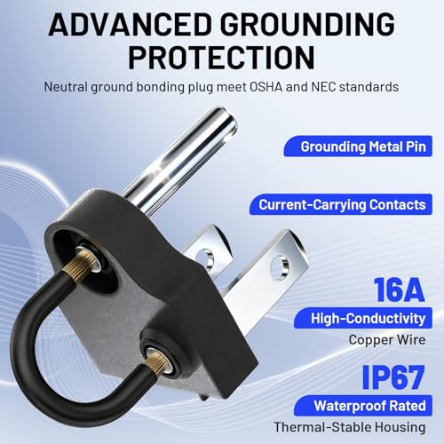 Generator Grounding Plug with Keychain - Portable Neutral Ground Bonding Adapter (NEMA 5-15P to 5-15R/TT-30R) for Inverter Generators, RV, Trailer, Camping - Easy Storage & Anti-Loss(2Pack ,Black)