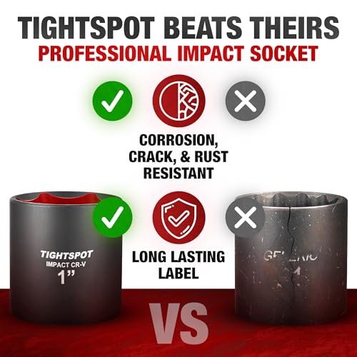 Image of TIGHTSPOT 1 /2 Inch Drive - 1 Inch Shallow Impact Socket with Anti-Rounding 6 Point Design, Heat-Treated CRV Steel
