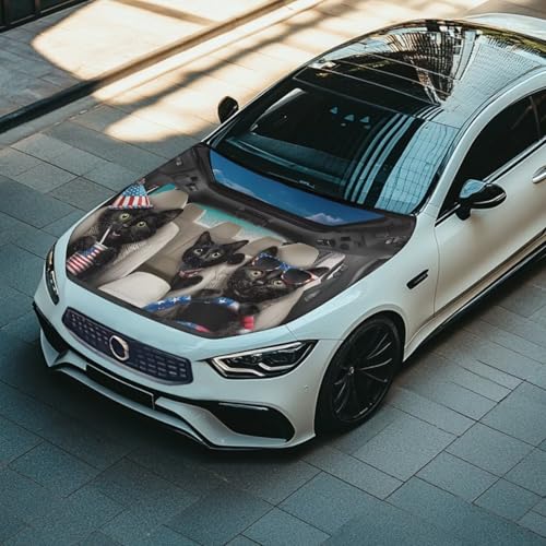 Image of Cute American Cat Hood Wraps for Cars Hood Wrap Protector Washable Car Hook Elastic Fabrics Can be Washed Hook Wraps