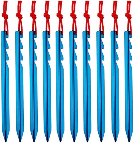 Azarxis Tent Pegs Aluminium Alloy Tent Stakes Lightweight Heavy Duty Garden Nail 18cm 25cm for Outdoor Camping Awning Tarp Hiking Gardening Park Lawn Beach Sand with Storage Pouch Bag (Red - 25cm)
