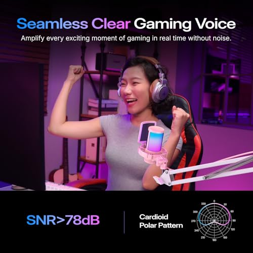 Image of MAONO USB Gaming Microphone for PC, Noise Cancellation Condenser Mic with RGB, Mute, Gain, Computer Desk Mic for Streaming, Podcast, Chat, Twitch, YouTube, Discord, PS5, PS4, GamerWave DGM20 Pink
