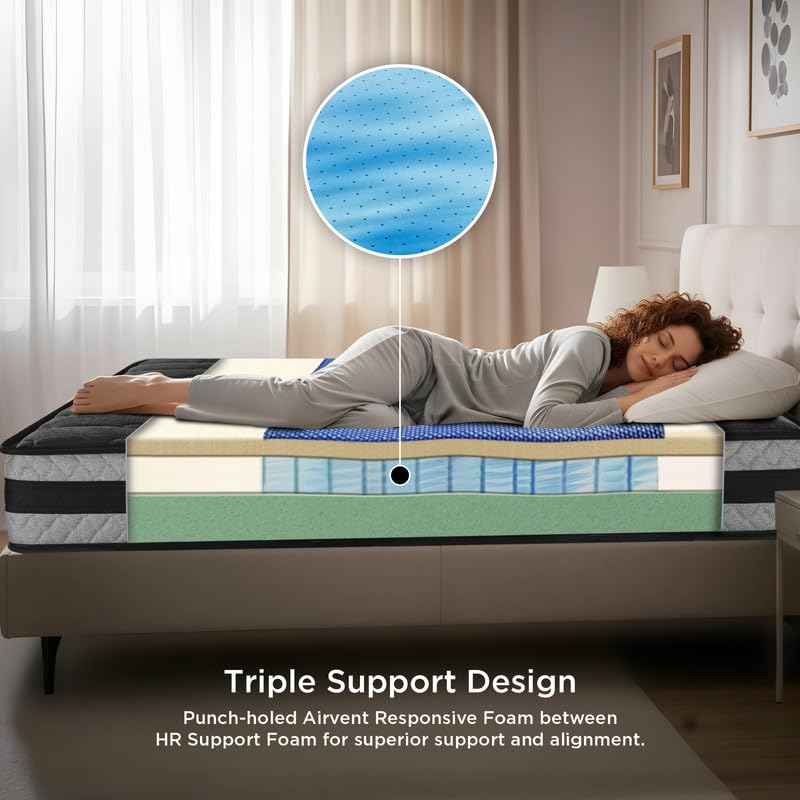 Image of Springfit Zbox Micro Grid Hybrid Mattress | Airvent & Aero Sleep Memory Foam for Upto 4 Cooler Sleep | Orthopedic Pain Relief Medium Firm | 6 Inch King Mattress (84x72x6) | 5 Years Warranty