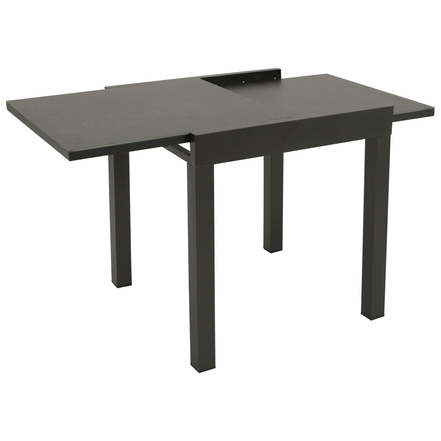 DEGAMO Balkontisch Livorno aus Aluminium anthrazit und Glas in Keramtikoptik dunkelgrau, 70x70cm, ausziehbar auf 140cm, Höhe 75cm, Outdoor
