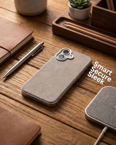 Image of SkynUp Linea Premium Leather Back Cover Case for iPhone 17 | MagSafe Compatible | Grey