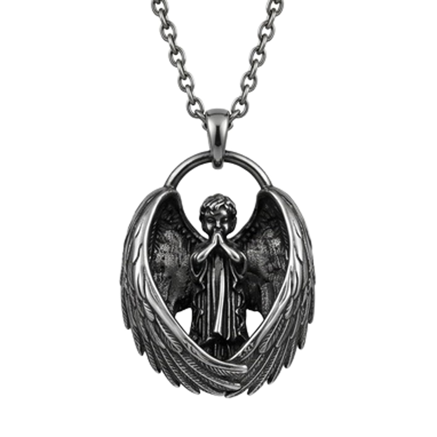 Angel Pendant Necklace Stainless Steel 18 Inch Cable Chain Dark Silver Tone Wing Jewelry Gift Mens Accessory.|RR_CSN_0070-image-3