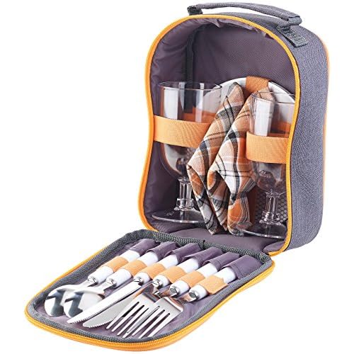 PEARL Picknick Geschirr: Picknick-Set für 2 Personen: Gläser, Servietten, Teller, Besteck (Picknicktasche)