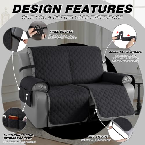 Image of TAOCOCO 100% Waterproof Loveseat Recliner Covers Reversible, Black